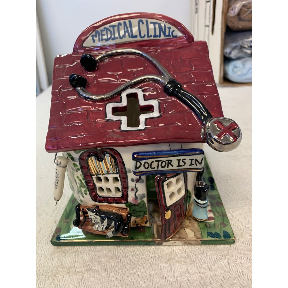 Heather Goldminc Blue Sky Medical Clinic Tea Light House Retired Rare Cat